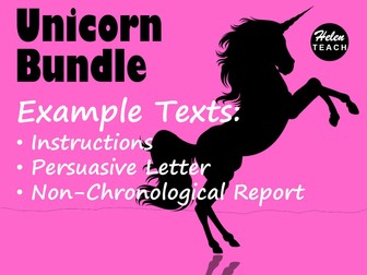 Unicorn Example Text BUNDLE: Non-Chronological Report, Instructions & Persuasive Letter with Feature Identification & Answers