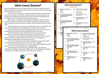 What Causes Seasons Reading Comprehension Passage and Questions - PDF