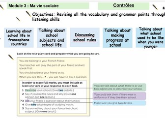 New French AQA Higher GCSE Module 3 Ma vie scolaire Contrôles Listening, speaking, writing and speak