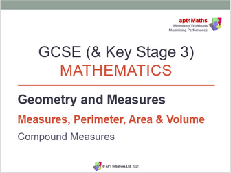 apt4Maths: PowerPoint (7 of 18) on Measures Perimeter Area Volume - COMPOUND MEASURES