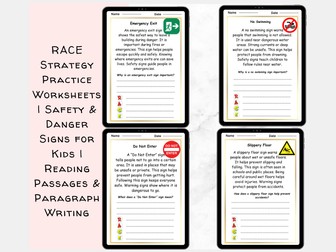 RACE Strategy Practice Worksheets | Safety & Danger Signs for Kids | Reading Passages & Paragraph Wr