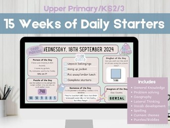ASN Friendly/Calming Colours Daily Morning Starter Class Display Slides Upper Primary/KS2/KS3