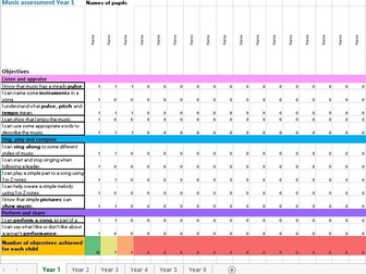 Music assessment spreadsheet for primary