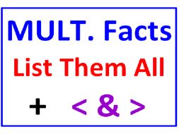 Multiplication Facts List Them All PLUS Greater Than Less Than Mult Facts (5 Worksheets)