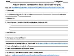 Producer, consumer, decomposer, food chains, and food webs web-quest.
