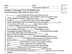 Computer Technology Fill In The Blanks Exam | Teaching Resources