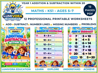 Year 1 Addition and Subtraction Within 20 Worksheets | Counting On, Number Lines | KS1 Maths