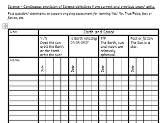 Primary Science Quick drop-in assessment questions