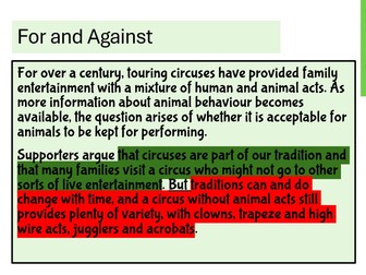 Conjunctions to link for and against