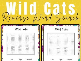 Wild Cats - No Prep Printable Reverse Word Search Puzzle Activity