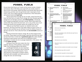 Fossil Fuels Reading Comprehension Passage and Questions - PDF