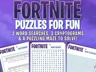 FORTNITE - FUN PUZZLES - Word Searches, Cryptograms, & Maze