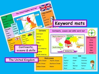 WORD MATS Continents Oceans UK