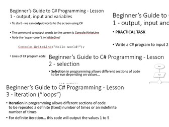 Beginner lessons for C# - sequence, selection and iteration