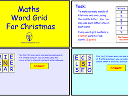 Maths Word Grid For Christmas (pdf version)