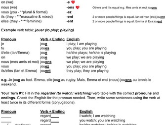 GCSE - KS3 French regular -ER verbs FREE TRIAL present tense 1 page - Grammar Gains