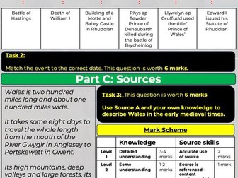 KS3 Welsh History Assessment - Wales in Medieval Times