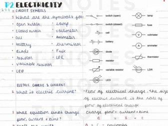 Grade 9 Electricity Paper 1 Combined Science Higher Physics AQA Specification Concise notes