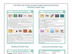 Cell Phones and Texting Acronyms Reading-Conversation-Writing Worksheets