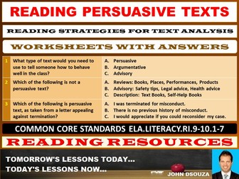 READING PERSUASIVE TEXTS WORKSHEETS WITH ANSWERS
