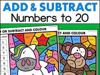 Addition and Subtraction within 20 Colour by Number Year 1 Maths