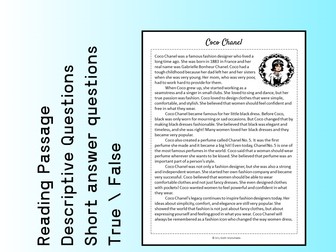 Coco Chanel Biography Reading Comprehension Passage Printable Worksheet PDF