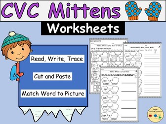 CVC Phonics Word Work Worksheets Mittens Winter