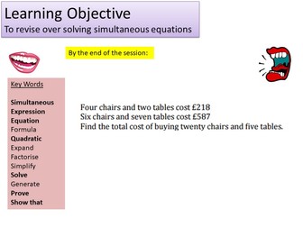 Gcse 1 9 Higher Simultaneous Equations Revision