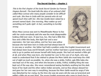 Year 6 reading  The Secret Garden 9 lessons