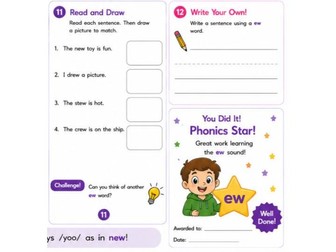ew 'as in threw' phonic continuous provision activity pack