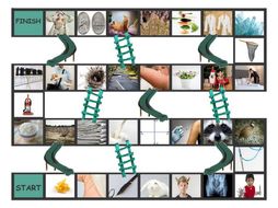 Phonics Consonant Letters m-n-q-r-v-x Photo Chutes-Ladders Game