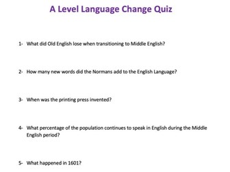 A Level Eduqas English Language Component 2 Language Change Quiz