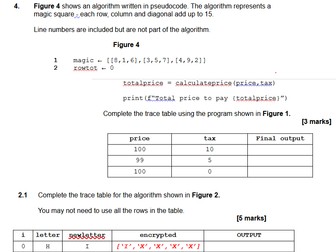 AQA GCSE Comp Sci - trace table questions