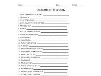 Economic Anthropology Vocabulary Word Scramble