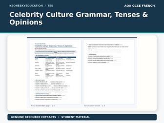 AQA GCSE French 8652 - Celebrity Culture Grammar, Tenses & Opinions