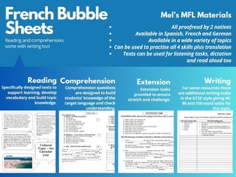 Travel and tourism - French Bubble Sheets - Reading and Writing