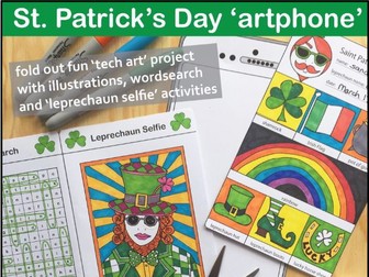 St. Patrick's Day 'artphone' art lesson with word search and leprechaun selfie