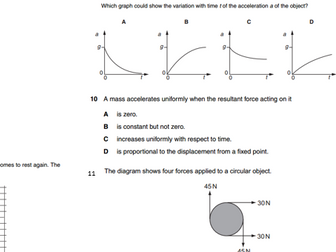 Physics A level  Forces & Motion Multiple Choice Worksheets OCR