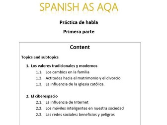 Spanish AS -  paper 3  AQA - question bank - part 1.