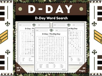 D-Day Word Search Puzzle Activity : Invasion of Normandy No Prep Worksheet