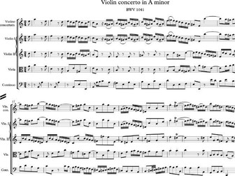 Bach Violin Concerto in a minor BWV 1041 Complete Score - Sibelius file