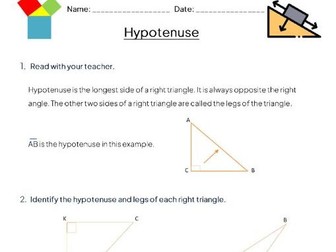 Hypotenuse Worksheet for Year 7-8