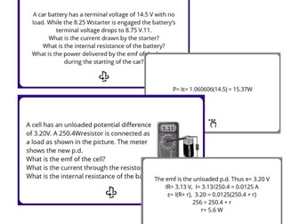 (Interactive) 13 flashcards on electric cells problems with solutions or just answers