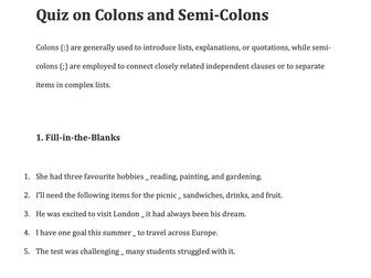 Quiz on colons and semi-colons