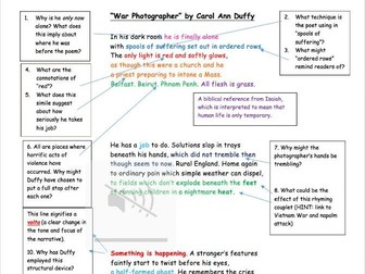 GCSE Poetry Anthology: War Photographer Analysis Task