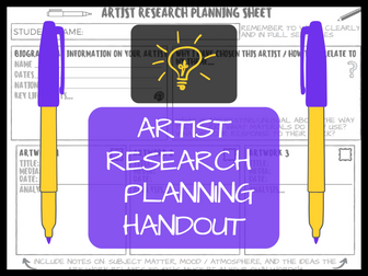Artist research planning handout / poster / template