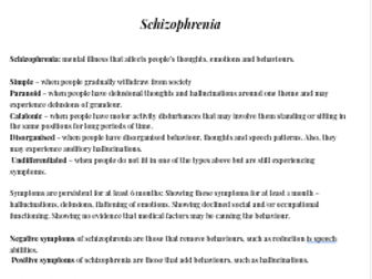 PSYCHOLOGY A LEVELS SCHIZOPHRENIA NOTES COMPLETE