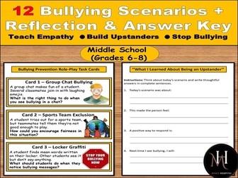 Bullying Prevention Role-Play Cards | 12 Middle School Scenarios + Reflection