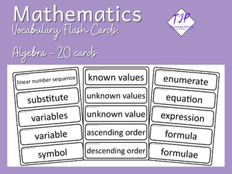 20 Algebra Vocabulary Cards