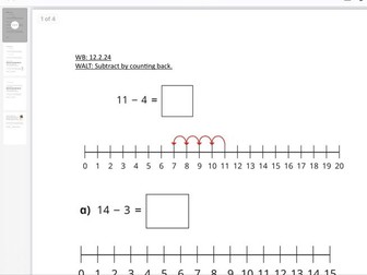 Maths differentiated sheet - subtracting by counting back year 1